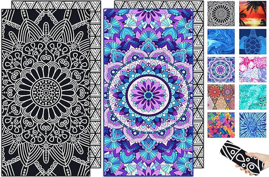 Microfiber Beach Towel–Quick Dry Lightweight Sand Free Oversized Large Towel Accessories Travel Must Swim Pool Yoga Camping Summer Cruise Ship Essentials Compact Sandproof Gift Mandala Series(71" 32")