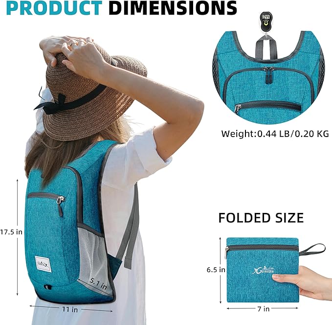 Hiking Backpack 15L Small Travel Backpack Lightweight Daypack Foldable Hiking Backpack Packable Camping Hiking Backpack for Women Men (Teal Blue)