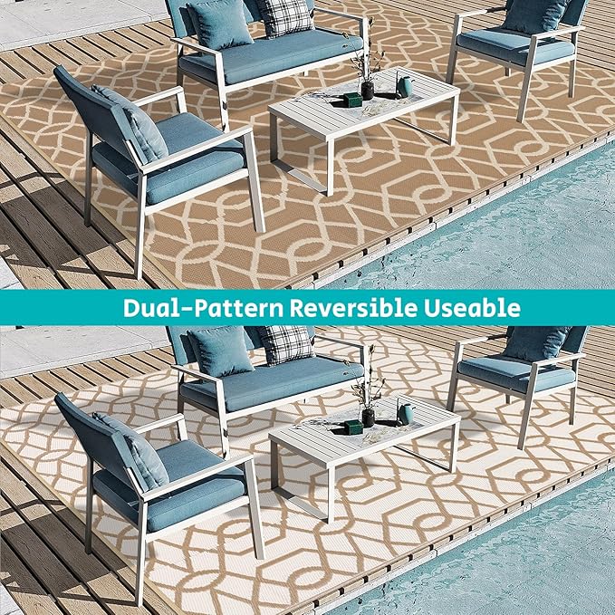 HEBE Outdoor Rug 9'x12' for Patios Waterproof Clearance Reversible Patio Mat Plastic Straw Rug RV Camping Mat Outside Area Rug Carpet for Camping RV,Porch,Deck,Balcony,Camper,Backyard