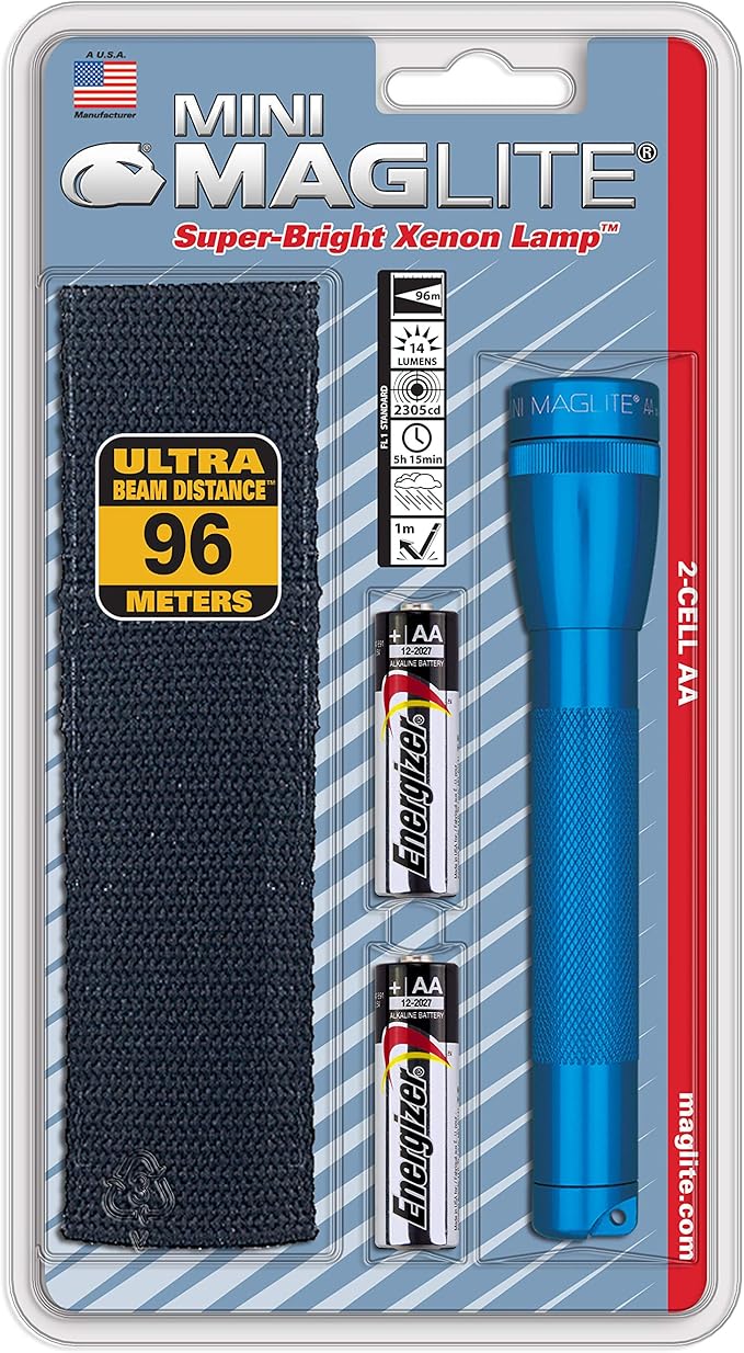 Maglite Mini Incandescent 2-Cell AA Flashlight with Holster, Blue