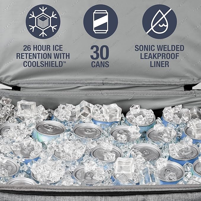CleverMade Collapsible Cooler Bag 30 Can Beach & Travel Car Cooler, Folding Soft Cooler, Shoulder Strap, Bottle Opener, Great Car Coolers for Travel, Cleans Easy Leak Proof - Gray/Black Gray/Midnight