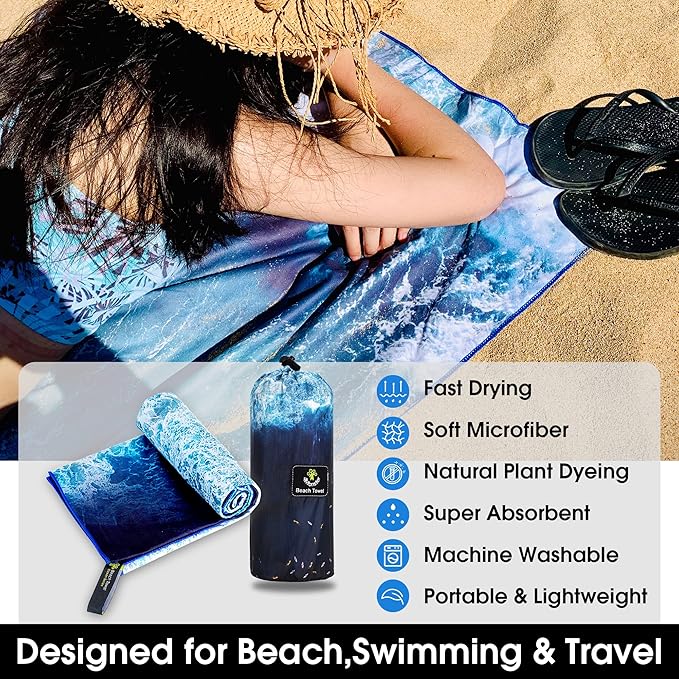 4Monster Microfiber Beach Towel Quick Dry,Super Absorbent Lightweight Travel Towel for Swimmers, Sand Free Camping Towel, Beach Towels for Pool, Swim, Water Sports,Yoga,Gym,Backpacking