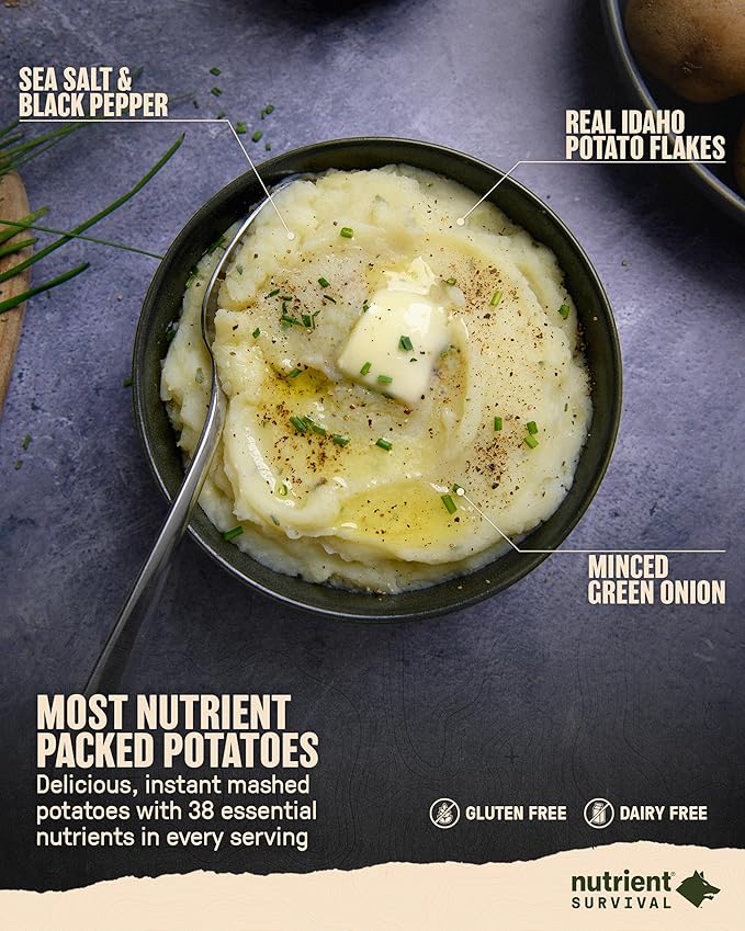 Nutrient Survival Potato Flakes, Powdered Vitamin Potato (30 Servings) for Mashed Potatoes, Soups, Emergency Food Supply & Camping Supplies, 38 Nutrients, Shelf Stable Up to 25 Years, One Can