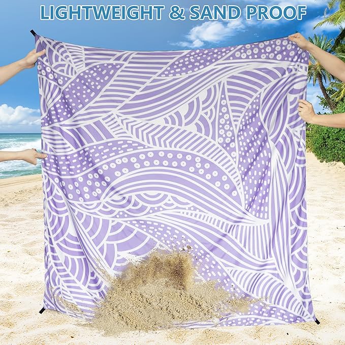 Beach Blanket Waterproof Sandproof Beach Mat 79βx 83β for 1-4 Adults Quick Drying Durable Outdoor Picnic Mat for Beach Festival Travel Camping Hiking (PP-Ripple, 79"Γ83"(4 Person))