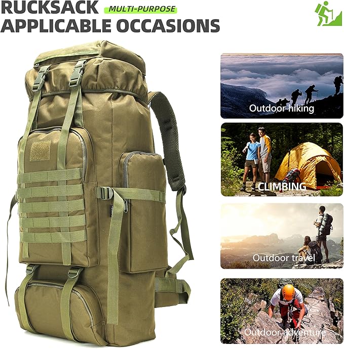 70L Camping Hiking Military Tactical Backpack Outdoor Water-Repellent Adjustable Sport Bags