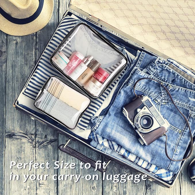 3Pcs Crystal Clear PVC Travel Toiletry Bag Kit for Women Men, Waterproof Vinyl Packing Organizer Storage Bags with Zipper Handle Straps, Cosmetic Pouch Carry on Airport Airline Compliant Bag Handbag