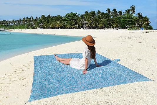 Makai – Lightweight Sheet Style Beach Blanket, Sand Dosen't Stick, Extra Large 8’ x 9’, Compact Strong Parachute Nylon Beach Mat, Stays Cool, Quick Drying, Multifunctional
