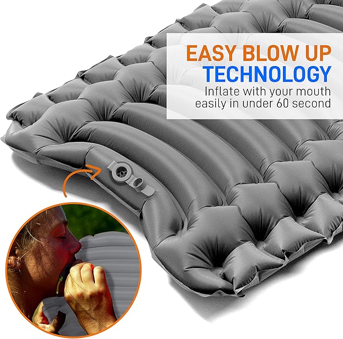 Backpacking Air Mattress Sleeping Pad - Self Inflating Waterproof Lightweight Sleep Pad Inflatable Camping Sleeping Mat w/Carrying Bag