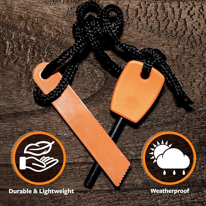 Survival - Mini Alloy Ferrocerium Flint Fire Starter, Thick Waterproof Fire Steel Magnesium Camping Tool for Survival Kits, Hiking, Backpacking, and Emergency Situations - 12 Pack