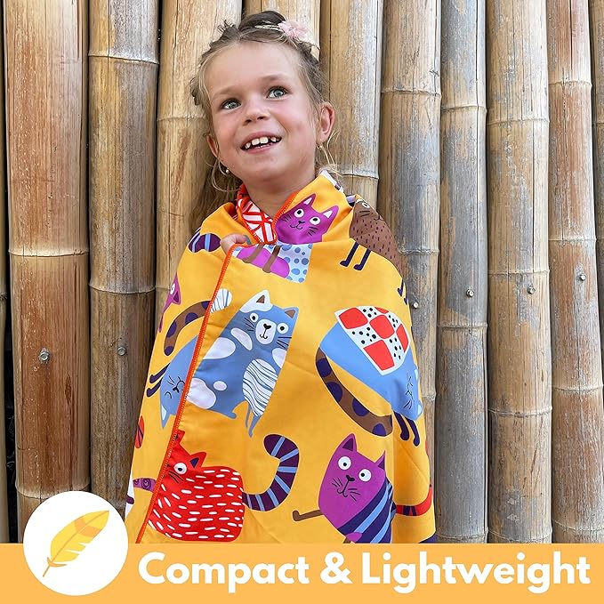 ECCOSOPHY Microfiber Kids Beach Towels & Pouch 60"x30" for Girls & Boys - Quick Dry Pool Towels - Sand Free Beach Blanket for Travel - Camping - Vacation - Toallas Playas