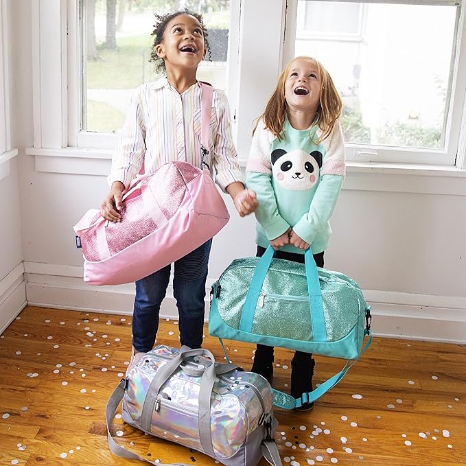 Wildkin Kids Overnighter Duffel Bag – Carry-On Size, Ideal for School & Sleepovers – Blue Glitter