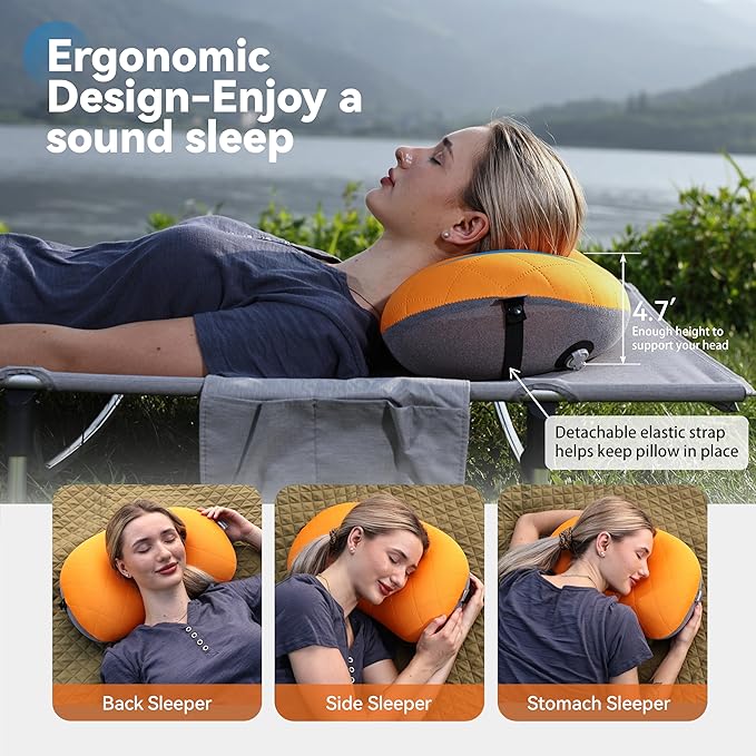 MARCHWAY Ultralight Inflatable Camping Pillow with Soft Washable Cover, Compact Compressible Portable Travel Air Pillow for Outdoor Camp, Sport, Hiking, Backpacking Sleep (Orange)