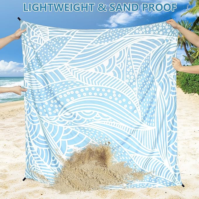 Beach Blanket Waterproof Sandproof Beach Mat 79βx 83β for 1-4 Adults Quick Drying Durable Outdoor Picnic Mat for Beach Festival Travel Picnic Camping Hiking (BL-Ripple, 79"Γ108"(6 Person))