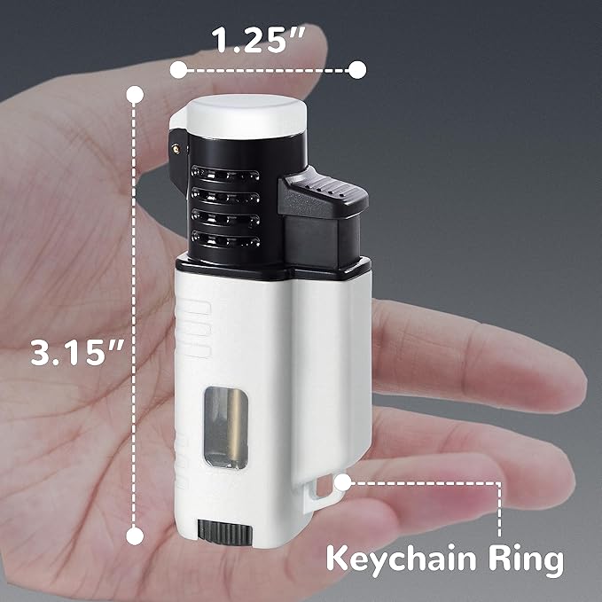 2 Pack Torch Lighter Triple 3 Jet Flame Adjustable Lighter Windproof Refillable Butane Gas Lighter Fuel Visible Pocket Lighter in a Gift Box(Fluid Not Included) Pearl Black&Pearl White