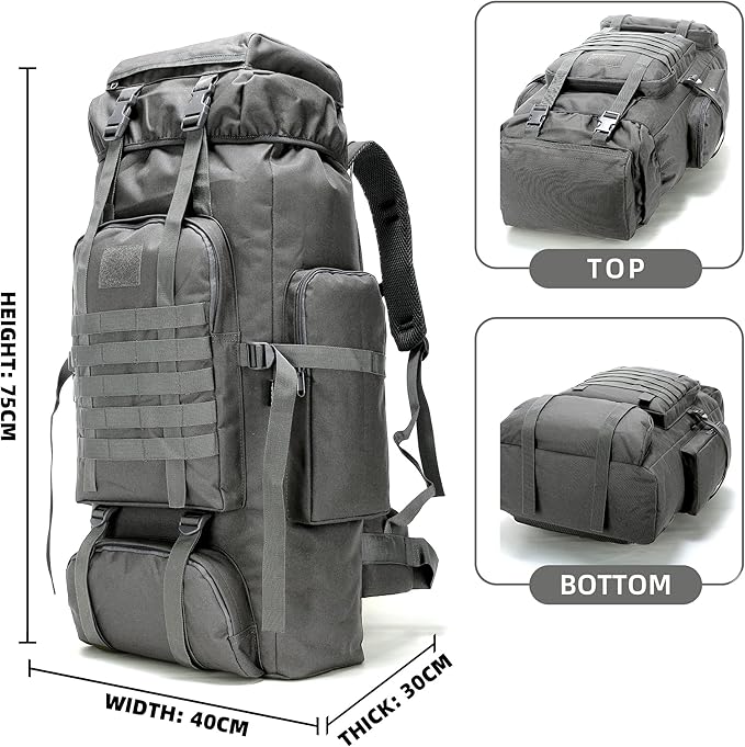 70L Camping Hiking Military Tactical Backpack Outdoor Water-Repellent Adjustable Sport Bags