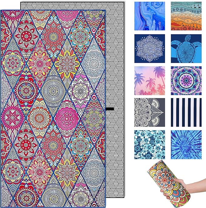 Microfiber Beach Towel – Quick Dry Lightweight Sand Free Oversized Large Towel Accessories Travel Must Swim Pool Yoga Camping Summer Cruise Ship Essentials Compact Sandproof Gift Bohemia(71" 32")