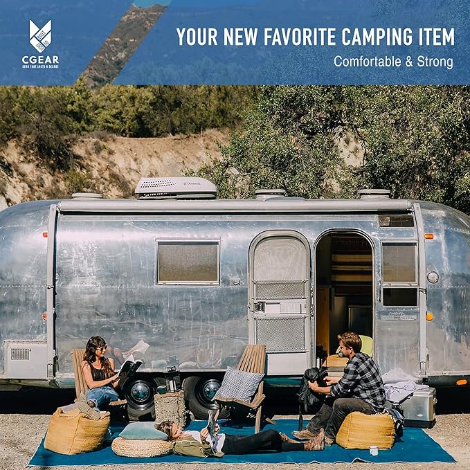 CGEAR RV Camping Mat, Sand Free Outdoor Reversible Rug for Campsite, Backyard, Patio, Deck, and Beach (Blue/Green, 8' x 14')