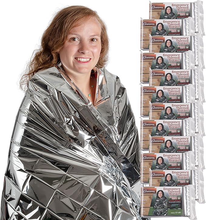 Emergency Mylar Thermal Blankets (12 Pack) Survival Kit Camping Space Blanket - Perfect for Hiking, Outdoors, Marathon Runs or First Aid Set- Bug Out Bag Essential - Keep Heat Insulated