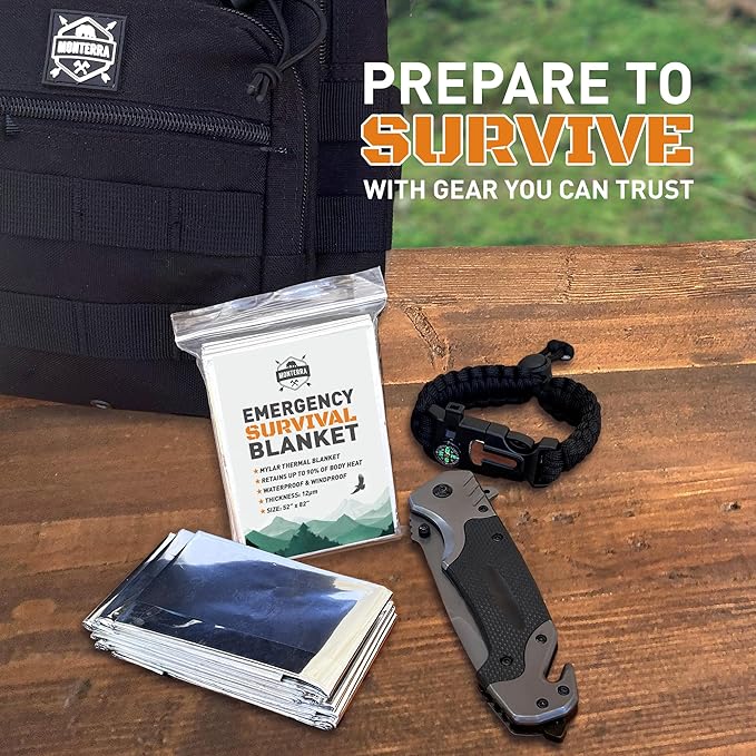 Emergency Blankets for Survival, 4 Pack, Mylar Foil Blankets, Thermal Space Blanket, Car Supplies, Camping Accessories, Hiking, Outdoor Gear and Equipment, Bug Out Bag.
