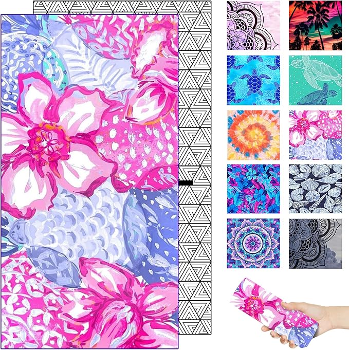 Microfiber Beach Towel – Pink Flower Quick Dry Lightweight Sand Free Oversized Large Accessories Travel Must Have Swim Pool Yoga Camping Gear Summer Cruise Ship Essentials Cloud Compact Gift 71''32''