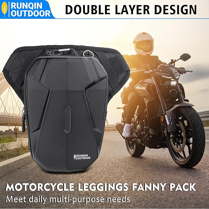 Motorcycle Waist Drop Leg Bag - Expandable Big Capacity Druable & Waterproof Tactical Fanny Pack, Multi-Pocket Storage Hip Thigh Bag for Cycling Hiking Climbing, Men and women