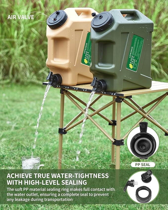 3.5 Gallon Water Jug, Overlanding Gear Water Containers Spigot, Camping Essential Truly Leak-Proof Press Faucet Green Water Tank,BPA Free Portable Emergency Water Storage for Outdoors Hiking RV