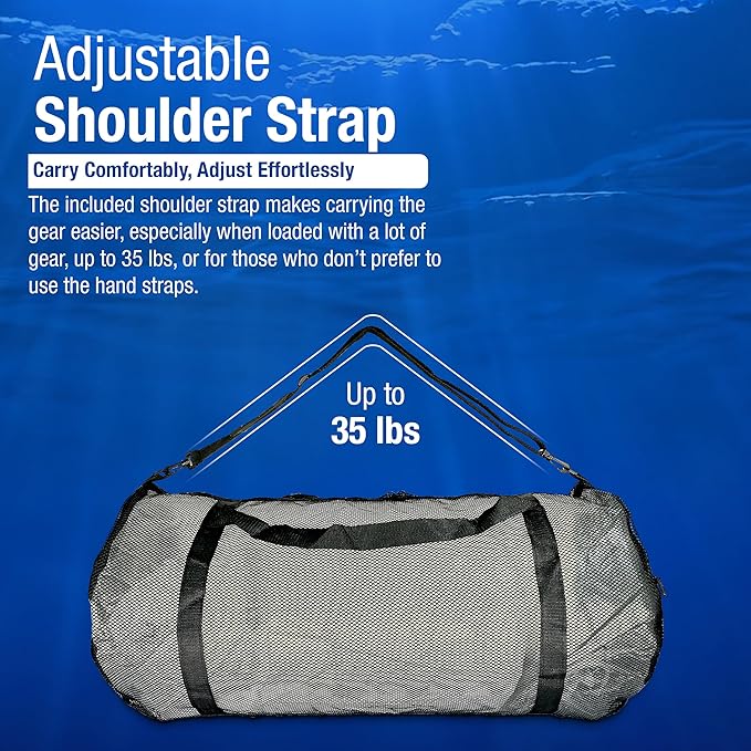 Mesh Duffle Bag with Shoulder Strap | Large Dive Bag for Scuba Diving Gear, Snorkeling, Freediving, Spearfishing, Swimming & Beach | Heavy-Duty Mesh Duffel Bag for Quick Drying