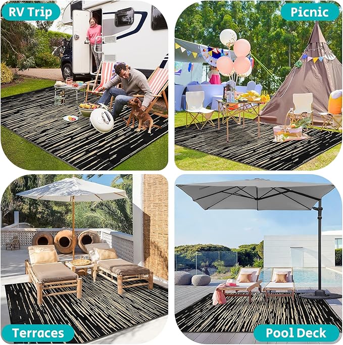 HEBE Outdoor Rug 8'x10' Waterproof for Patios Clearance, Reversible Plastic Straw Rug Camping Carpet, Indoor Outdoor Area Rugs Patio Mats for RV,Picnic,Backyard,Deck,Balcony,Porch