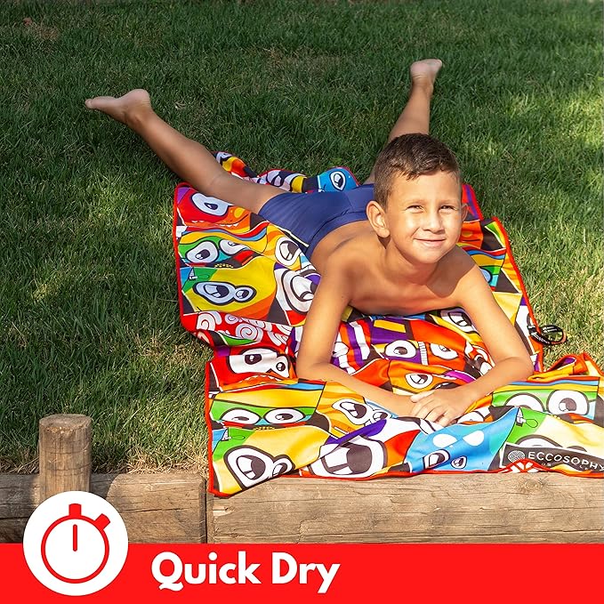 ECCOSOPHY Microfiber Kids Beach Towels & Pouch 60"x30" for Girls & Boys - Quick Dry Pool Towels - Sand Free Beach Blanket for Travel - Camping - Vacation - Toallas Playas