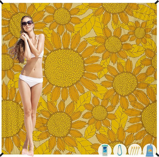 Beach Blanket Waterproof Sandproof 1-7 Adult Oversized 78 '' × 81 '' Lightweight Durable Compact Sand Free Beach Mat for Travel Camping Hiking Picnic Blanket Extra Large