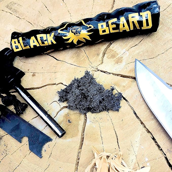 Black Beard Fire Starter Rope (1 Rope) | 100% Weatherproof Fire Starter for Campfires | Can Light 50+ Fires with Over 4.5 Hour Burn Time | Infinite Shelf Life for Emergency Survival Kits | Made in USA