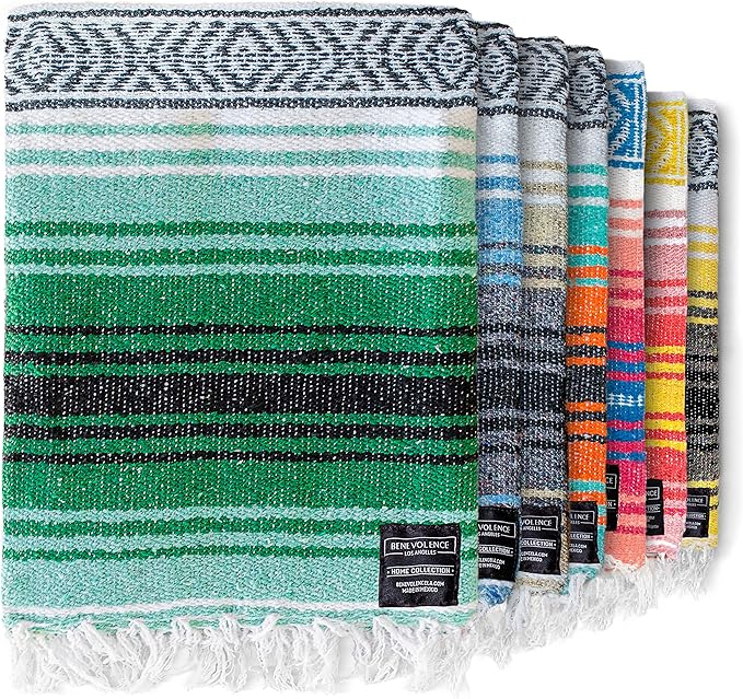 Benevolence LA Authentic Handwoven Mexican Blanket, Yoga Blanket - Perfect Outdoor Picnic Blanket, Beach Blanket, Camping Blanket, Equestrian Saddle Blanket, Serape Blanket 50x70 inches - 1 Blanket
