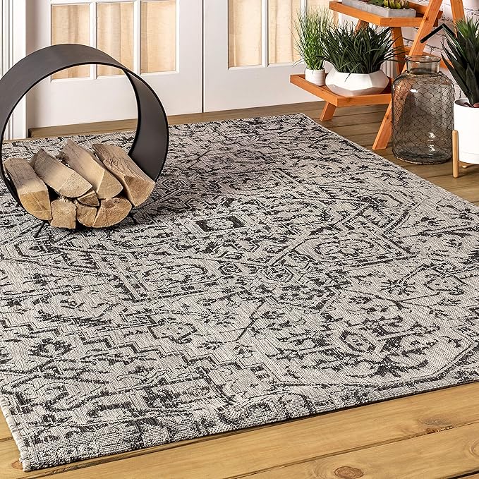 JONATHAN Y SMB105D-5 Estrella Bohemian Medallion Textured Weave Indoor/Outdoor Black/Gray 5 ft. x 8 ft. Area-Rug, Coastal,Easy-Cleaning,HighTraffic,LivingRoom,Backyard, Non Shedding