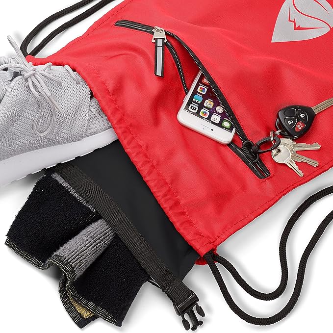 Skog Å Kust GymSak | Patented 2-in-1 Drawstring Cinch Bag with Removable Waterproof Dry Bag | Red