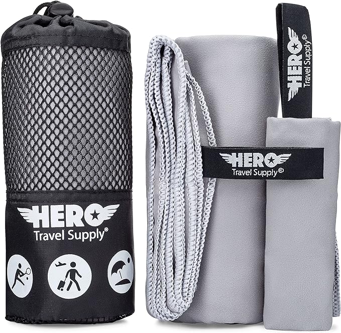 Hero Travel Supply Microfiber Large Beach Towel Compact for Travel (Grey, 24 x 48)