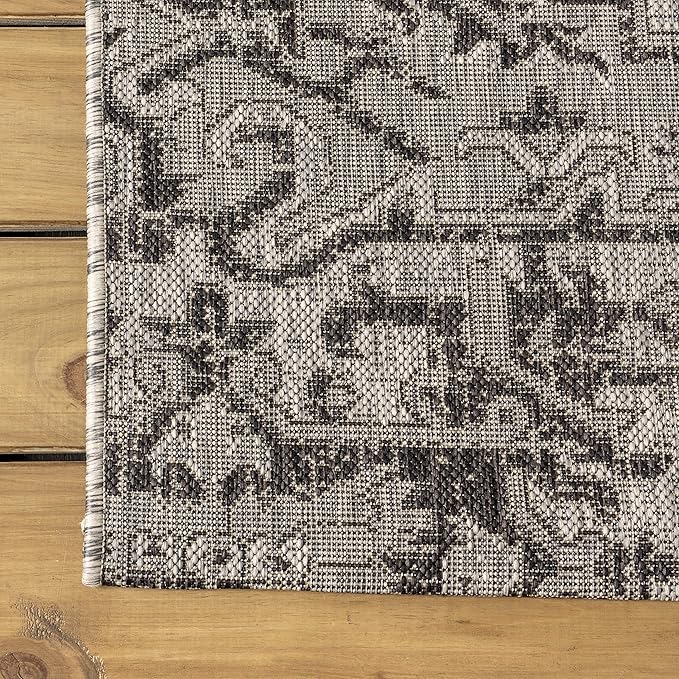 JONATHAN Y SMB105D-3SQ Estrella Bohemian Medallion Textured Weave Black/Gray 3' Square Indoor/Outdoor Area Rug, Pet Friendly, Non-Shedding, Stain Resistant, Easy-Cleaning for Backyard, Patio, Porch