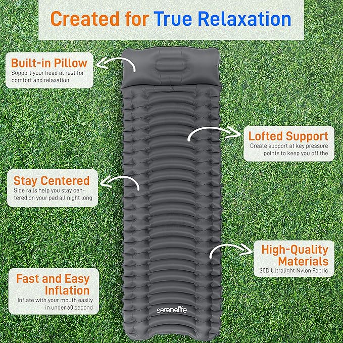 Backpacking Air Mattress Sleeping Pad - Self Inflating Waterproof Lightweight Sleep Pad Inflatable Camping Sleeping Mat w/Carrying Bag