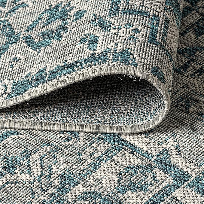 JONATHAN Y SMB105C-3 Estrella Bohemian Medallion Textured Weave Teal/Gray 3 ft. x 5 ft. Indoor/Outdoor Area Rug Coastal, Traditional, Transitional, Perfect for Backyard, Patio, Porch