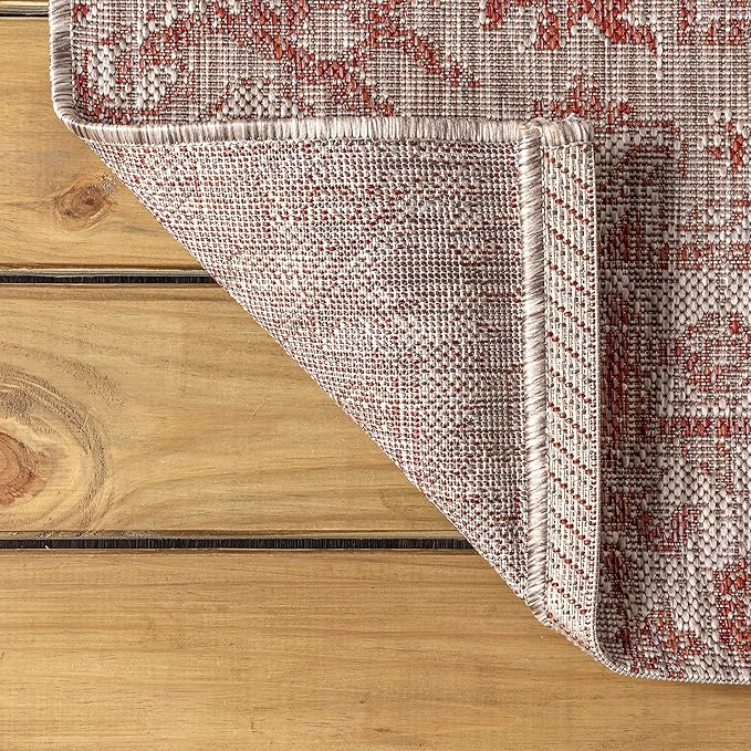 JONATHAN Y SMB105A-6SQ Estrella Bohemian Medallion Textured Weave Red/Taupe 6' Square Indoor/Outdoor Area Rug, Pet Friendly, Non-Shedding, Stain Resistant, Easy-Cleaning for Backyard, Patio, Porch