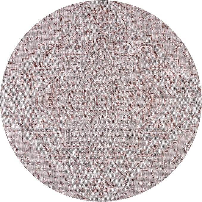 JONATHAN Y SMB105A-4R Estrella Bohemian Medallion Textured Weave Red/Taupe 4' Round Indoor/Outdoor Area Rug, Pet Friendly, Non-Shedding, Stain Resistant, Easy-Cleaning for Backyard, Patio, Porch