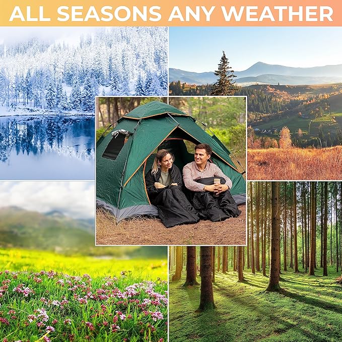 Zone Tech Double Camping Sleeping Bag with 2 Pillows – 3-4 Season Lightweight Waterproof Warm & Cool Weather Adult & Kids Sleeping Bag Converts into 2 Single -Camping, Hiking, & Outdoors
