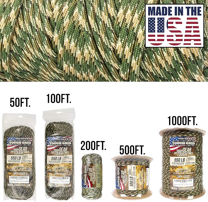 TOUGH-GRID Premium 550lb Paracord Rope - 50Ft White - 100% Nylon Type III Mil-Spec - UV & Abrasion Resistant - Heavy Duty Strands - Outdoor Survival Rope - Used by US Military - Made in USA