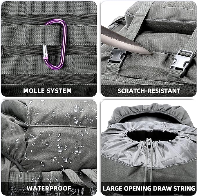 70L Camping Hiking Military Tactical Backpack Outdoor Water-Repellent Adjustable Sport Bags