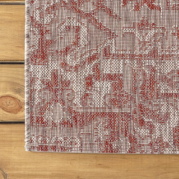 JONATHAN Y SMB105A-6SQ Estrella Bohemian Medallion Textured Weave Red/Taupe 6' Square Indoor/Outdoor Area Rug, Pet Friendly, Non-Shedding, Stain Resistant, Easy-Cleaning for Backyard, Patio, Porch