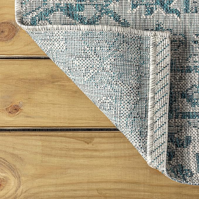 JONATHAN Y SMB105C-6R Estrella Bohemian Medallion Textured Weave Teal/Gray 6' Round Indoor/Outdoor Area Rug, Pet Friendly, Non-Shedding, Stain Resistant, Easy-Cleaning for Backyard, Patio, Porch