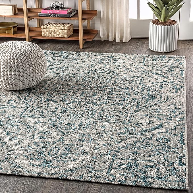 JONATHAN Y SMB105C-14 Estrella Bohemian Medallion Textured Weave Teal/Gray 10 ft. x 14 ft. Indoor/Outdoor Area Rug, Pet Friendly, Non-Shedding, Stain Resistant, Easy-Cleaning for Backyard, Patio