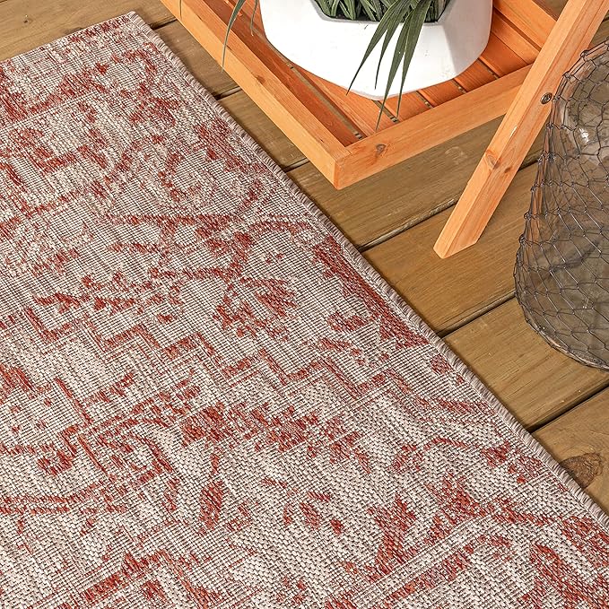 JONATHAN Y SMB105A-6SQ Estrella Bohemian Medallion Textured Weave Red/Taupe 6' Square Indoor/Outdoor Area Rug, Pet Friendly, Non-Shedding, Stain Resistant, Easy-Cleaning for Backyard, Patio, Porch