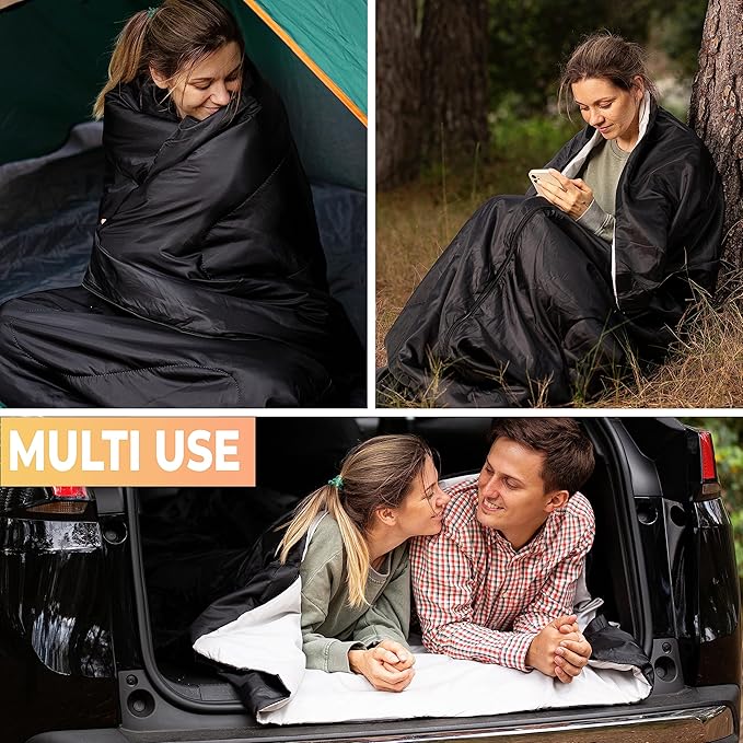 Zone Tech Double Camping Sleeping Bag with 2 Pillows – 3-4 Season Lightweight Waterproof Warm & Cool Weather Adult & Kids Sleeping Bag Converts into 2 Single -Camping, Hiking, & Outdoors