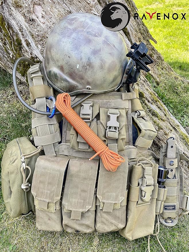 Ravenox Type III 550 Paracord | Genuine Military 550 Cord (Orange)(100 Feet)| 7 Inner Strand, 100% Twisted Nylon Cordage | Parachute Cord Rope for Military, Survival, Outdoor Recreation | Made in USA