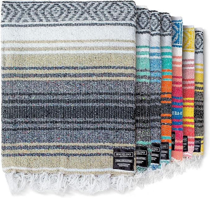 Benevolence LA Authentic Handwoven Mexican Blanket, Yoga Blanket - Perfect Outdoor Picnic Blanket, Beach Blanket, Camping Blanket, Equestrian Saddle Blanket, Serape Blanket 50x70 inches - 1 Blanket